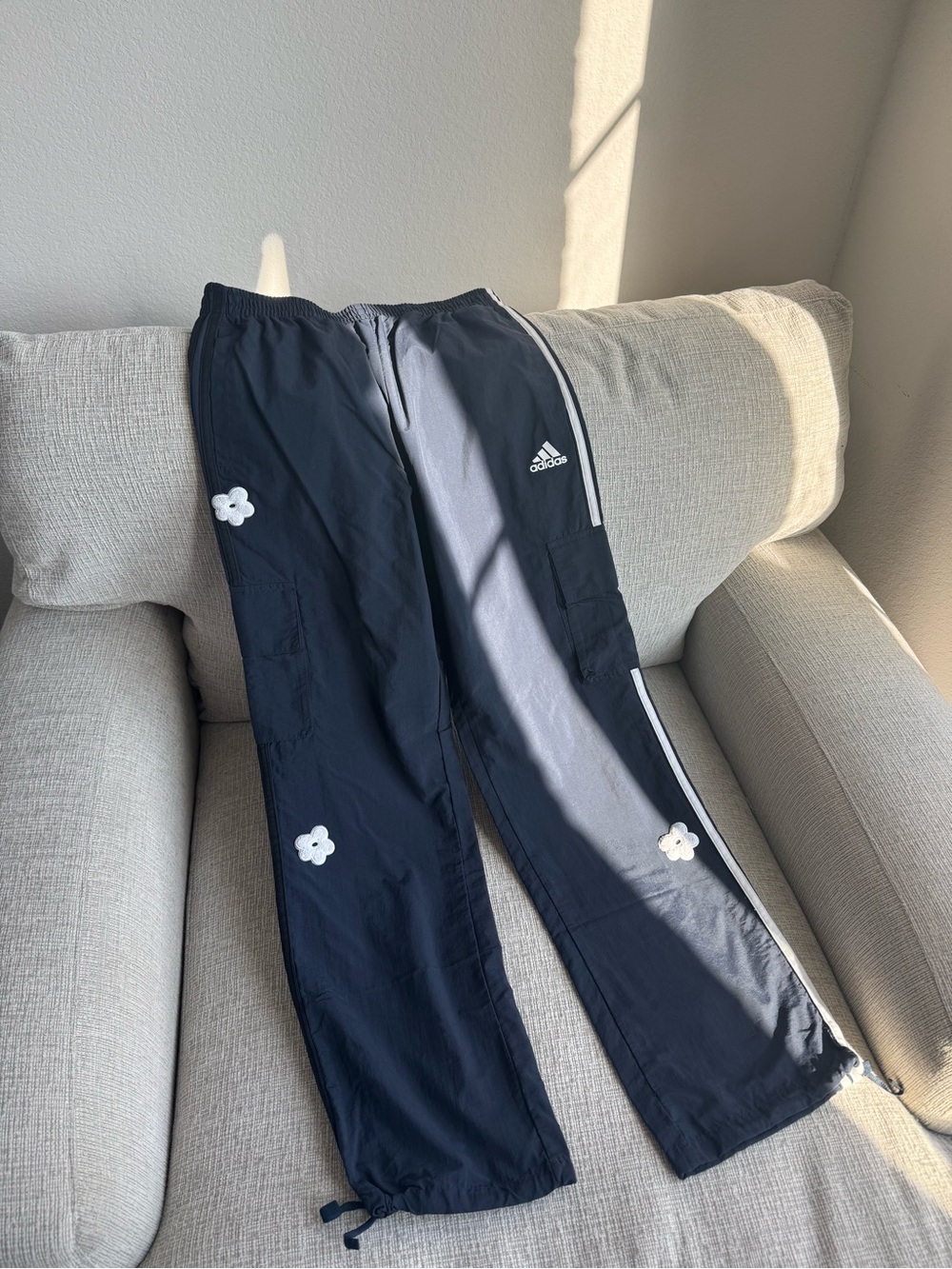 adidas Navy Track Pants with White Stripes & Logo